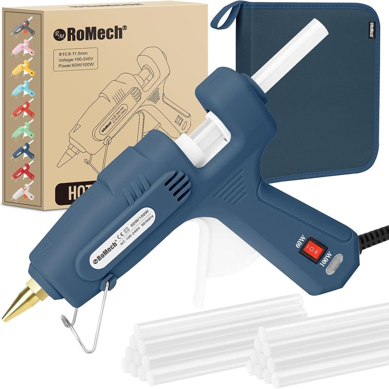 ROMECH Full Size Hot Glue Gun with 60/100W Dual Power and 21 Hot Glue Sticks (7/16"), Fast Preheating Heavy Duty Industrial Gluegun with Storage Case for Crafting, DIY and Repairs (Blue) - Image 1